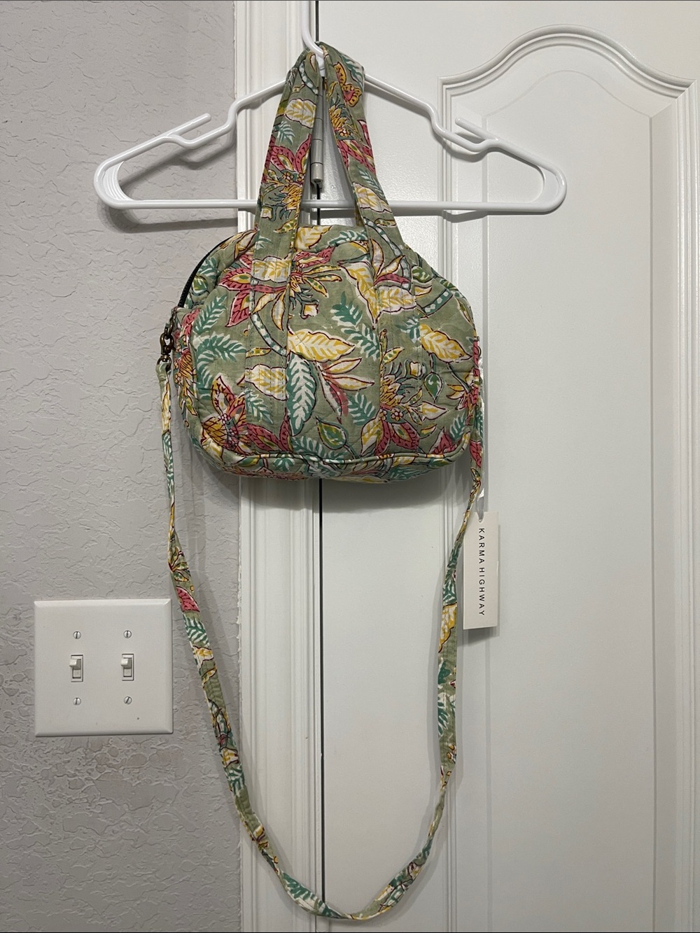 Karma Highway Sage Green Floral Quilted Crossbody Bag